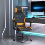 Scaun de gaming cu masaj, negru și portocaliu, textil