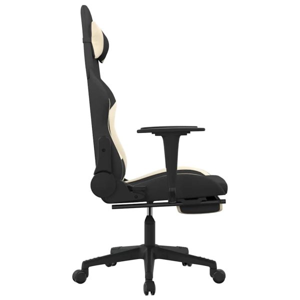 Scaun de gaming cu masaj/suport picioare, negru și crem, textil