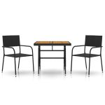 Set mobilier de exterior, 3 piese, negru, poliratan