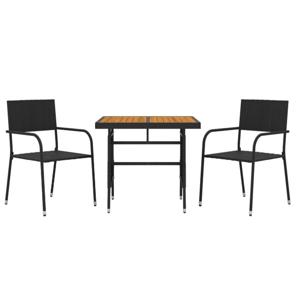 Set mobilier de exterior, 3 piese, negru, poliratan
