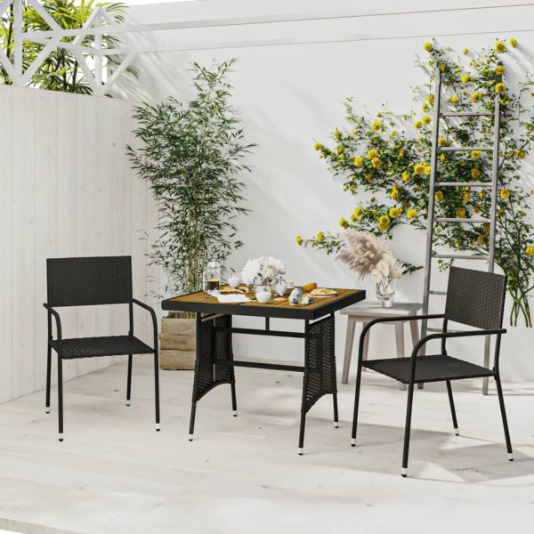 Set mobilier de exterior, 3 piese, negru, poliratan