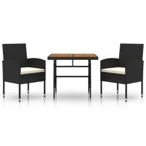 Set mobilier de exterior, 3 piese, negru, poliratan