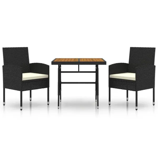 Set mobilier de exterior, 3 piese, negru, poliratan