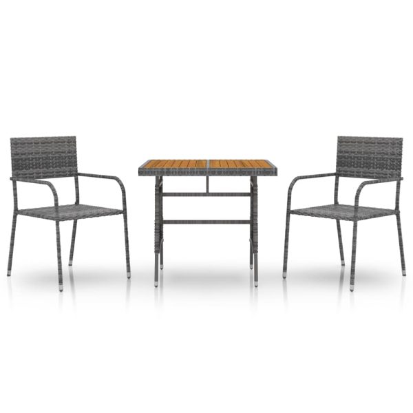 Set de mobilier de exterior, 3 piese, gri, poliratan