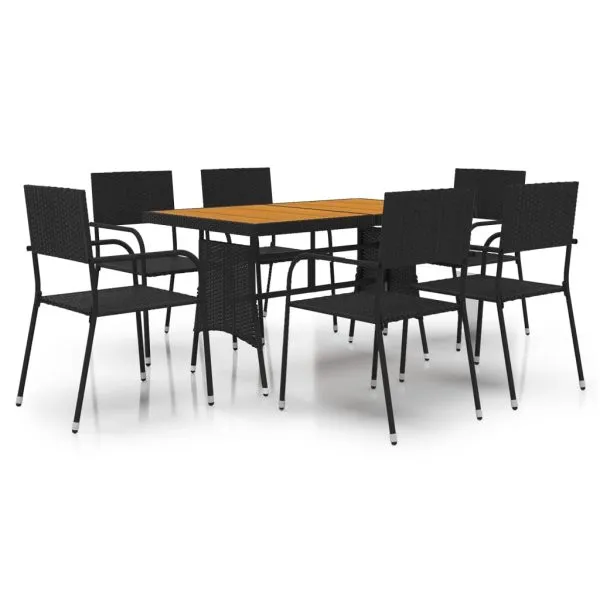 Set mobilier de exterior, 7 piese, negru, poliratan