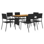 Set mobilier de exterior, 7 piese, negru, poliratan
