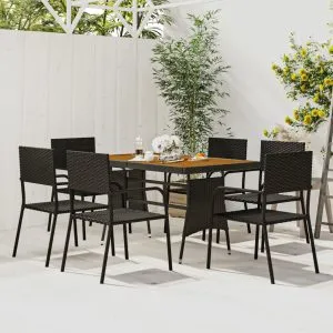 Set mobilier de exterior, 7 piese, negru, poliratan