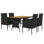 Set mobilier de exterior, 5 piese, negru, poliratan