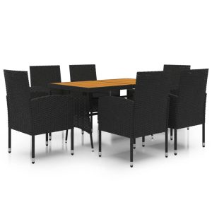 Set mobilier de exterior, 7 piese, negru, poliratan