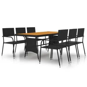 Set mobilier de exterior, 7 piese, negru, poliratan