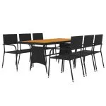 Set mobilier de exterior, 7 piese, negru, poliratan