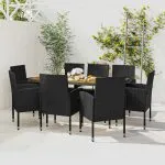 Set mobilier de exterior, 9 piese, negru, poliratan