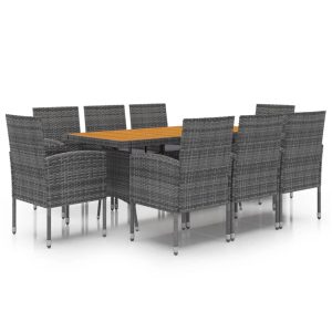 Set de mobilier de exterior, 9 piese, gri, poliratan