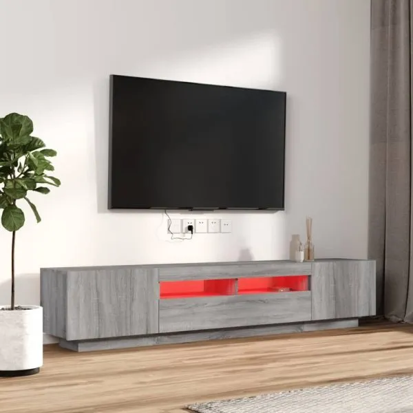 Set dulapuri TV cu LED, 2 piese, gri sonoma, lemn prelucrat