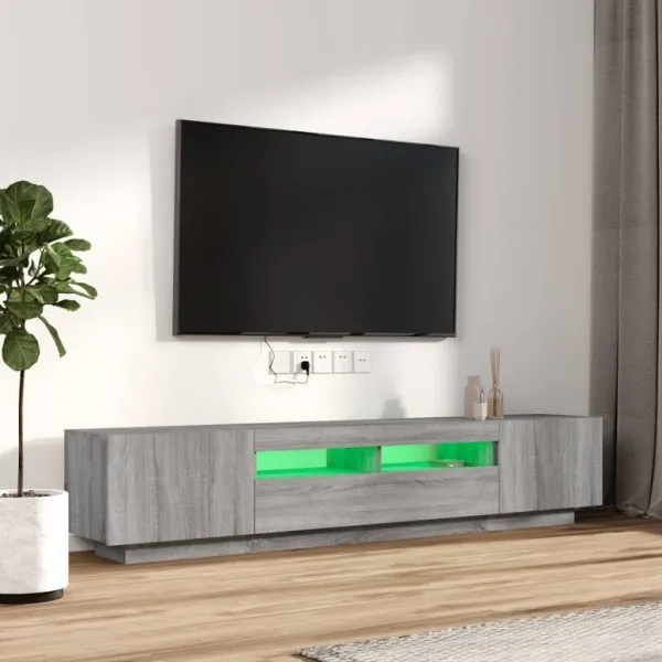 Set dulapuri TV cu LED, 2 piese, gri sonoma, lemn prelucrat