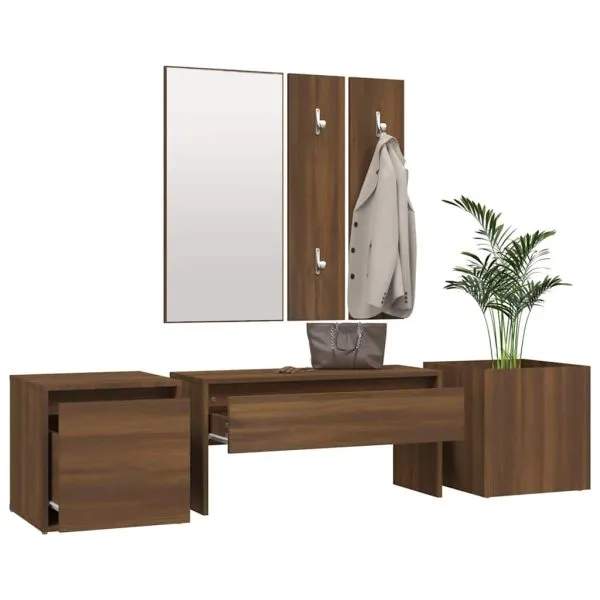 Set de mobilier pentru hol, stejar maro, lemn prelucrat