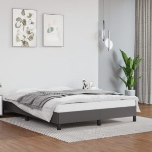 Cadru de pat, gri, 140×190 cm, piele ecologică