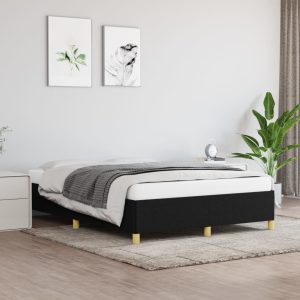 Cadru de pat fără saltea, negru, 140×190 cm, textil