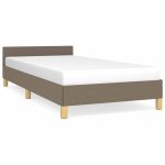 Cadru de pat cu tăblie fără saltea, taupe, 90×200 cm, textil