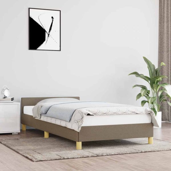 Cadru de pat cu tăblie fără saltea, taupe, 90×200 cm, textil