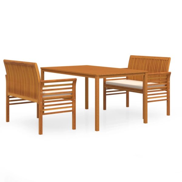 Set mobilier de exterior cu perne, 3 piese, lemn masiv acacia
