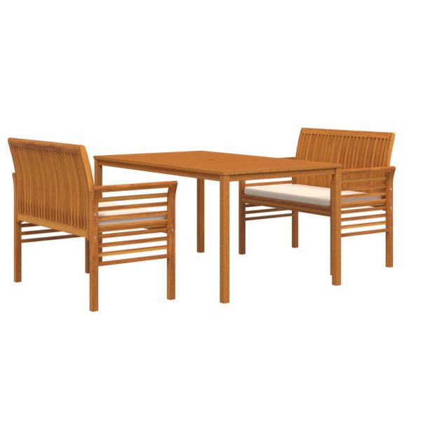 Set mobilier de exterior cu perne, 3 piese, lemn masiv acacia
