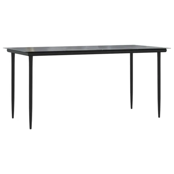 Masă de grădină, negru, 160x80x74 cm, oțel & sticlă securizată