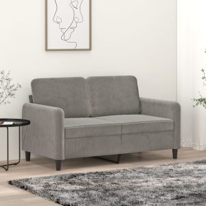 Canapea cu 2 locuri, gri deschis, 120 cm, catifea