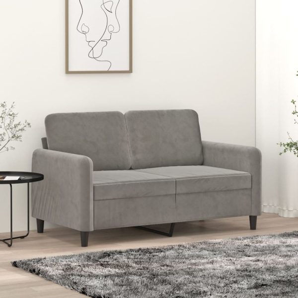 Canapea cu 2 locuri, gri deschis, 120 cm, catifea