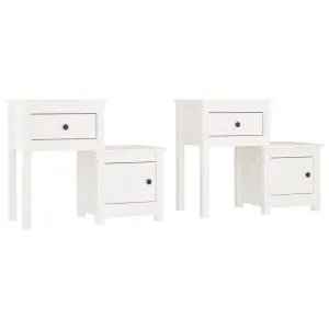 Noptiere, 2 buc., alb, 79,5x38x65,5 cm, lemn masiv de pin