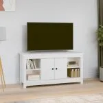 Comodă TV, alb, 103×36,5×52 cm, lemn masiv de pin