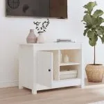 Comodă TV, alb, 70×36,5×52 cm, lemn masiv de pin