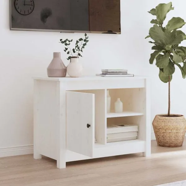 Comodă TV, alb, 70×36,5×52 cm, lemn masiv de pin