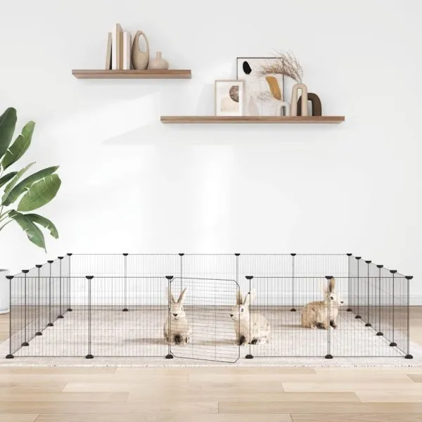 Cușcă animale de companie cu ușă 20 panouri negru 35×35 cm oțel