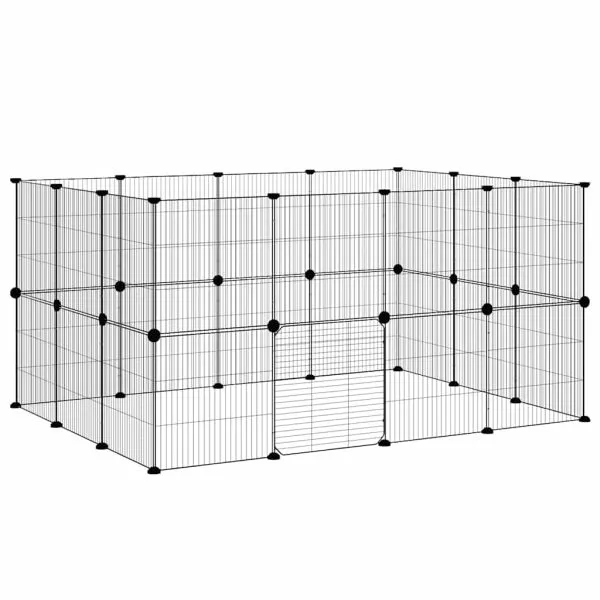 Cușcă animale de companie cu ușă 28 panouri negru 35×35 cm oțel