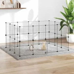 Cușcă animale de companie cu ușă 28 panouri negru 35×35 cm oțel
