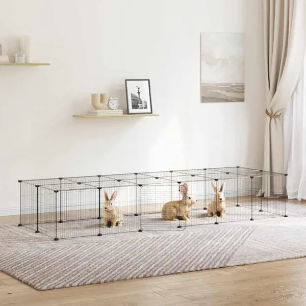 Cușcă animale de companie cu ușă 28 panouri negru 35×35 cm oțel