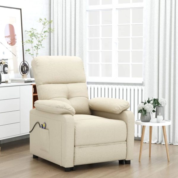Fotoliu de masaj cu ridicare, crem, material textil
