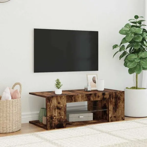 Comodă TV cu lumini LED, stejar fumuriu, 90x39x30 cm