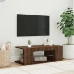 Comodă TV cu lumini LED, stejar maro, 90x39x30 cm