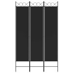 Paravan de cameră cu 3 panouri, negru, 120×200 cm, textil