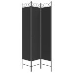 Paravan de cameră cu 3 panouri, negru, 120×200 cm, textil