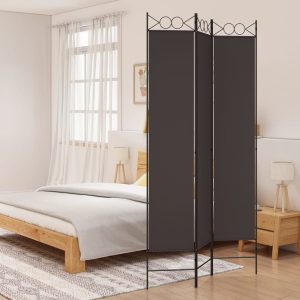 Paravan de cameră cu 3 panouri, maro, 120×220 cm, textil