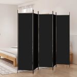 Paravan de cameră cu 5 panouri, negru, 250×200 cm, textil