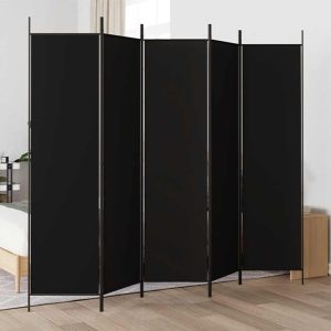Paravan de cameră cu 5 panouri, negru, 250×200 cm, textil