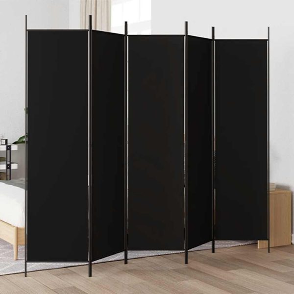 Paravan de cameră cu 5 panouri, negru, 250×200 cm, textil