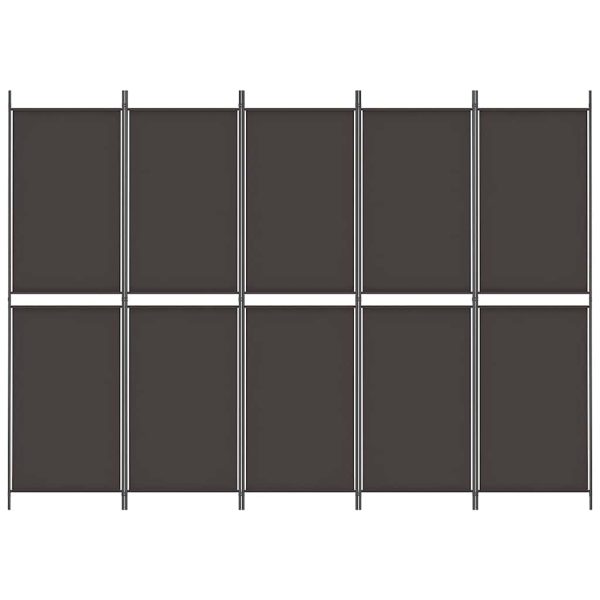 Paravan de cameră cu 5 panouri, maro, 250 x 180 cm, textil