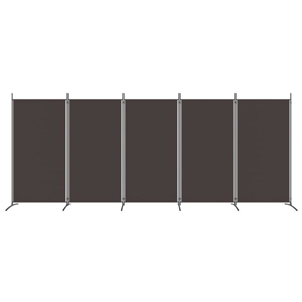 Paravan de cameră cu 5 panouri, maro, 433×180 cm, textil