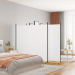 Paravan de cameră cu 3 panouri, alb, 525×180 cm, textil