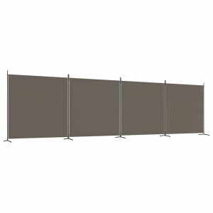 Paravan de cameră cu 4 panouri, antracit, 698×180 cm, textil